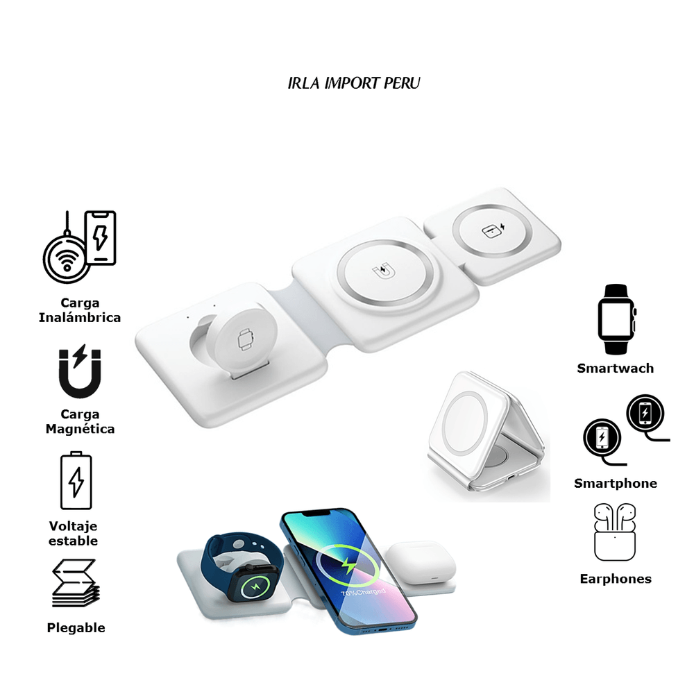 Cargador inalámbrico portátil magnético, estación de carga rápida 3 en 1 de 100W para iPhone 15, 14, 13, 12 Pro Max, Apple Watch, AirPods